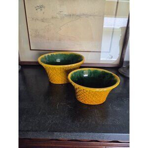 Sarreid Ltd Yellow Basketweave Decorative Bowls Set Green Interior Vintage 90s